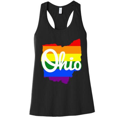 I Love My Ohio Home Script Ohio Pride Flag Women's Racerback Tank