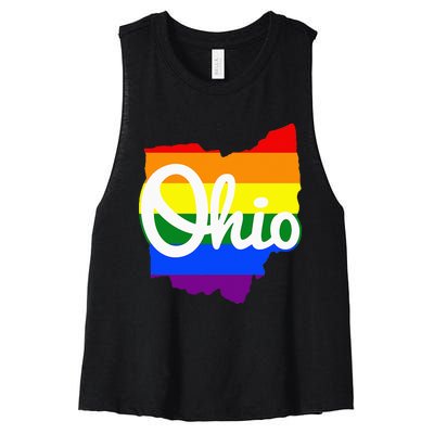 I Love My Ohio Home Script Ohio Pride Flag Women's Racerback Cropped Tank