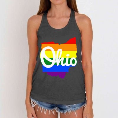 I Love My Ohio Home Script Ohio Pride Flag Women's Knotted Racerback Tank