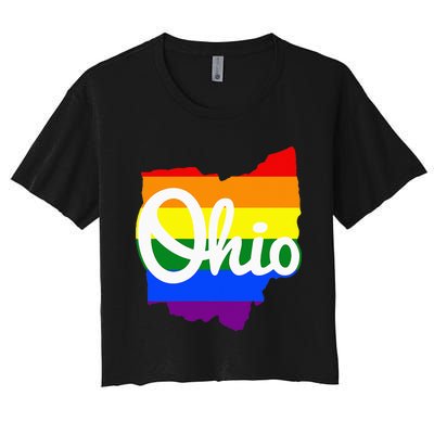 I Love My Ohio Home Script Ohio Pride Flag Women's Crop Top Tee