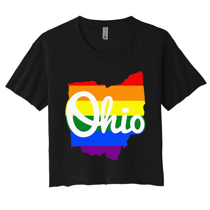 I Love My Ohio Home Script Ohio Pride Flag Women's Crop Top Tee