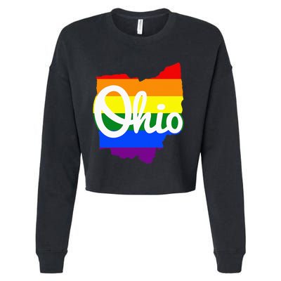 I Love My Ohio Home Script Ohio Pride Flag Cropped Pullover Crew