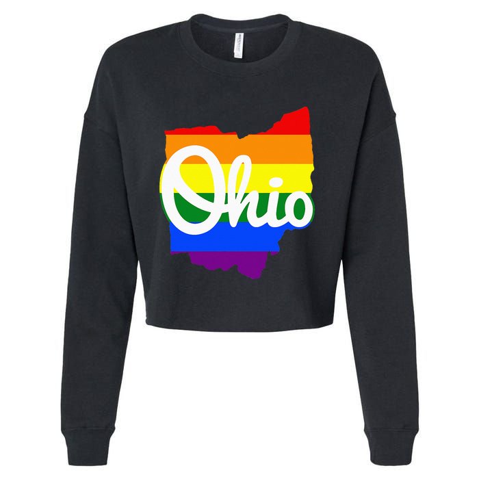 I Love My Ohio Home Script Ohio Pride Flag Cropped Pullover Crew