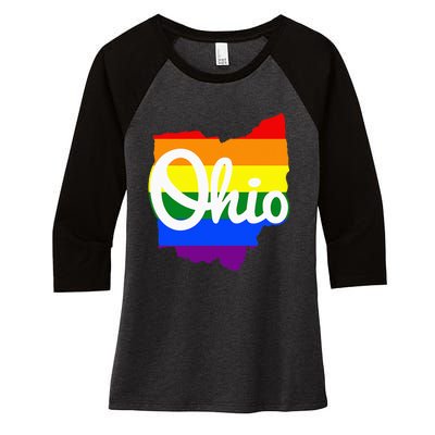 I Love My Ohio Home Script Ohio Pride Flag Women's Tri-Blend 3/4-Sleeve Raglan Shirt