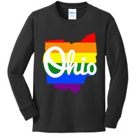 I Love My Ohio Home Script Ohio Pride Flag Kids Long Sleeve Shirt