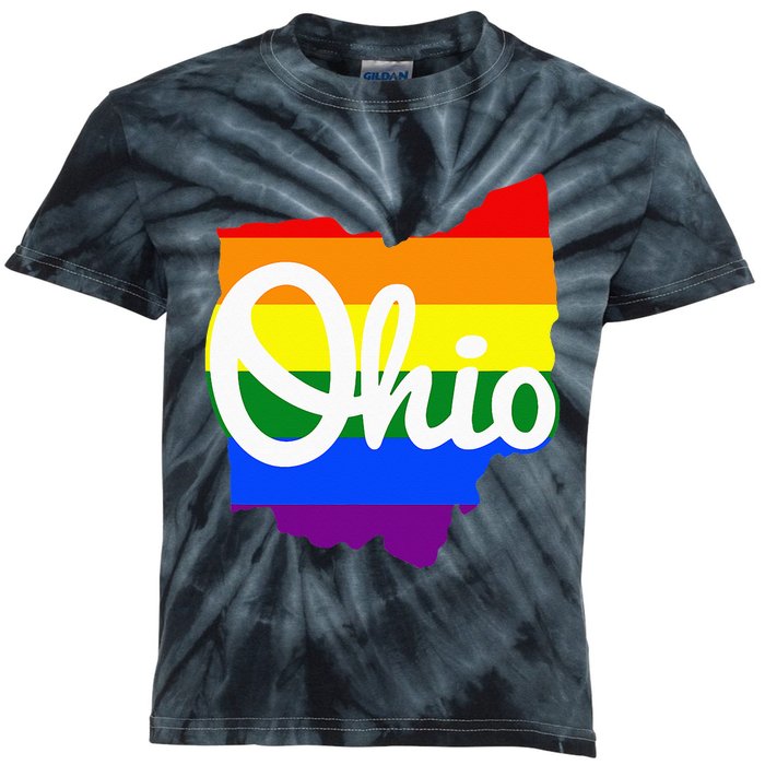 I Love My Ohio Home Script Ohio Pride Flag Kids Tie-Dye T-Shirt