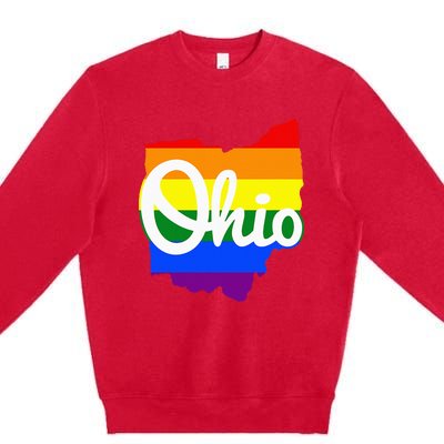 I Love My Ohio Home Script Ohio Pride Flag Premium Crewneck Sweatshirt