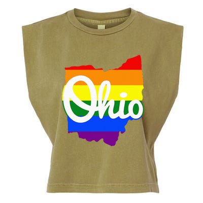 I Love My Ohio Home Script Ohio Pride Flag Garment-Dyed Women's Muscle Tee