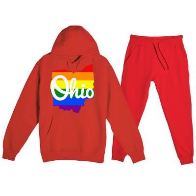 I Love My Ohio Home Script Ohio Pride Flag Premium Hooded Sweatsuit Set