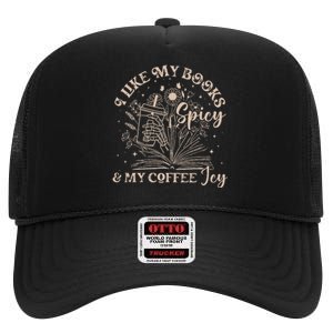 I Like My Books Spicy And My Coffee Icy Skeleton Book Lovers High Crown Mesh Back Trucker Hat