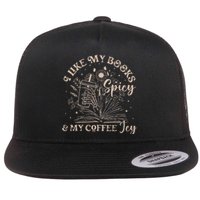 I Like My Books Spicy And My Coffee Icy Skeleton Book Lovers Flat Bill Trucker Hat