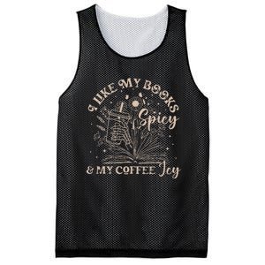 I Like My Books Spicy And My Coffee Icy Skeleton Book Lovers Mesh Reversible Basketball Jersey Tank