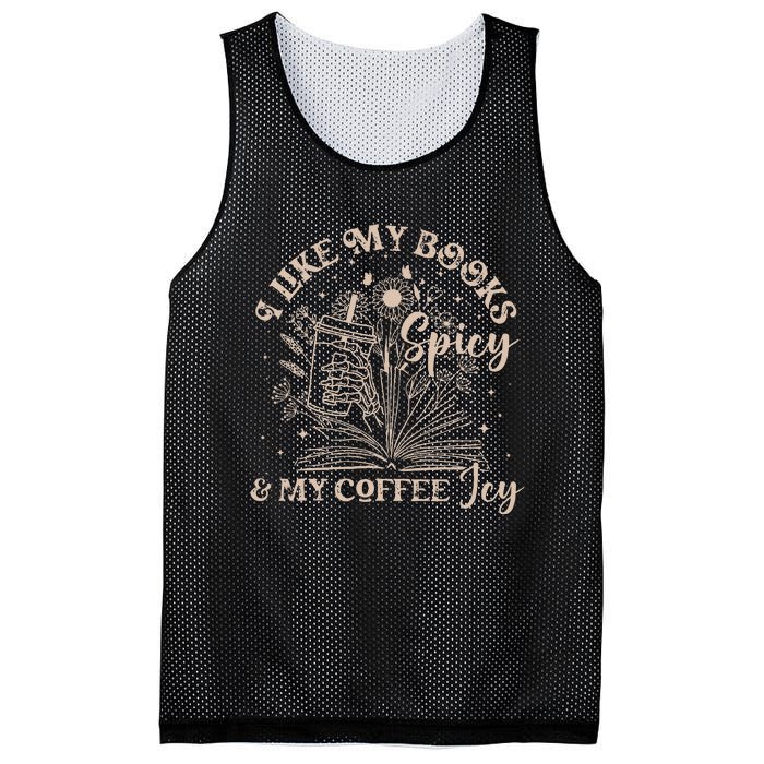 I Like My Books Spicy And My Coffee Icy Skeleton Book Lovers Mesh Reversible Basketball Jersey Tank