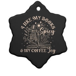 I Like My Books Spicy And My Coffee Icy Skeleton Book Lovers Ceramic Star Ornament