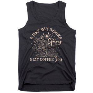 I Like My Books Spicy And My Coffee Icy Skeleton Book Lovers Tank Top