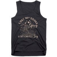 I Like My Books Spicy And My Coffee Icy Skeleton Book Lovers Tank Top