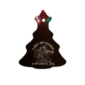 I Like My Books Spicy And My Coffee Icy Skeleton Book Lovers Ceramic Tree Ornament