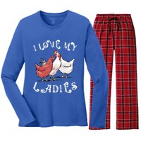 I Love My Ladies Chicken Farmer Crazy Lady Christmas Gift Women's Long Sleeve Flannel Pajama Set 