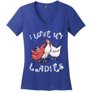 I Love My Ladies Chicken Farmer Crazy Lady Christmas Gift Women's V-Neck T-Shirt