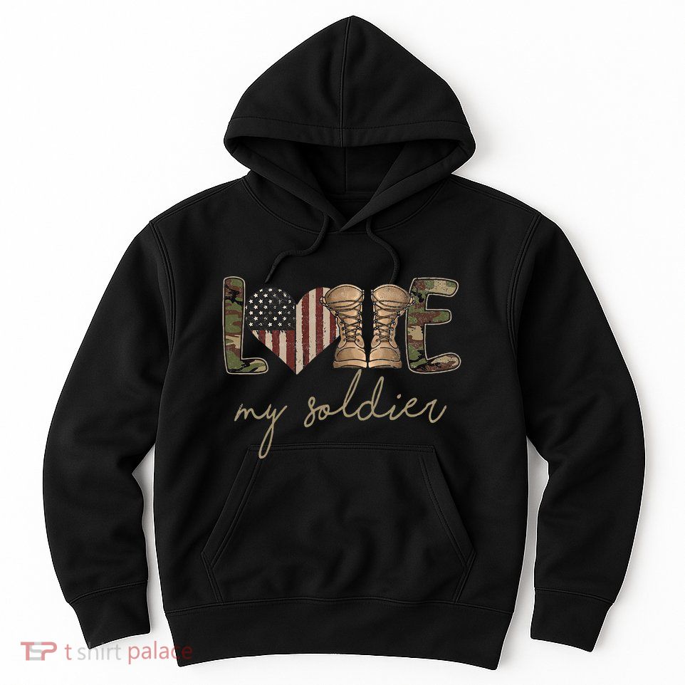 I Love My Soldier Military Army Wife USA Camour Flag Hoodie