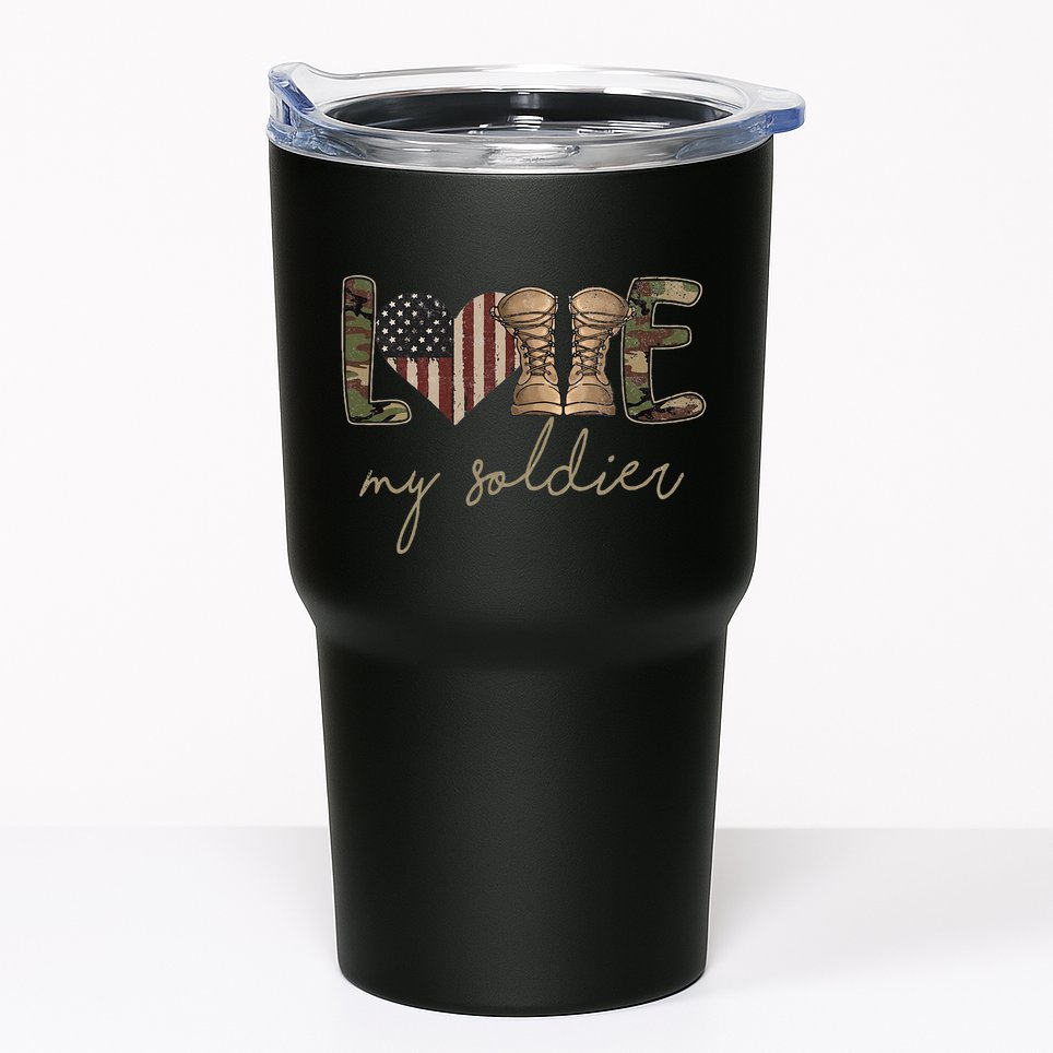 I Love My Soldier Military Army Wife USA Camour Flag Tumbler