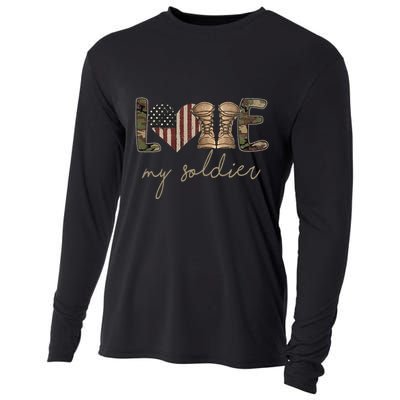 I Love My Soldier Military Army Wife USA Camour Flag Cooling Performance Long Sleeve Crew