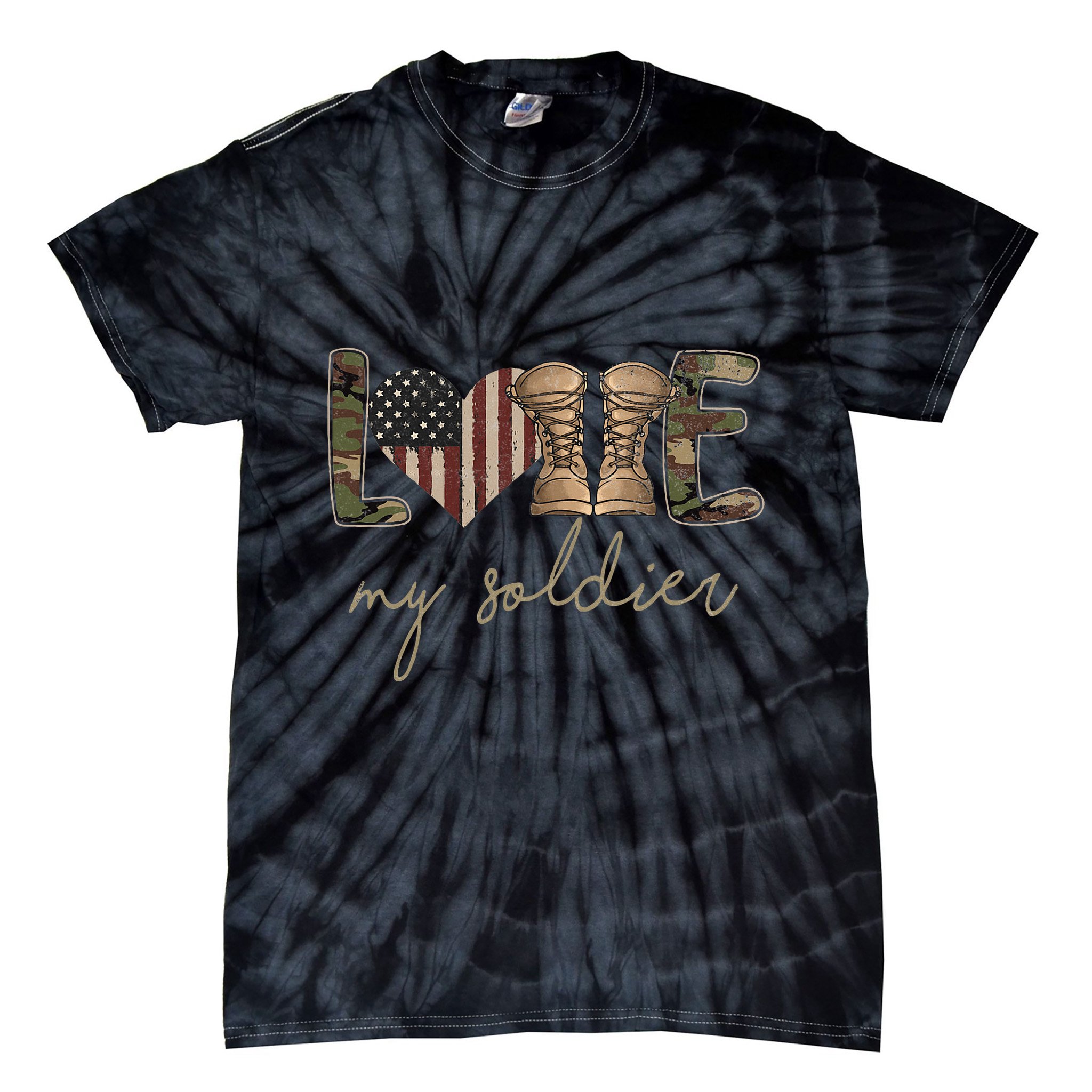 I Love My Soldier Military Army Wife USA Camour Flag Tie-Dye T-Shirt
