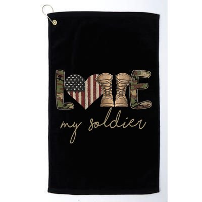 I Love My Soldier Military Army Wife USA Camour Flag Golf Towel