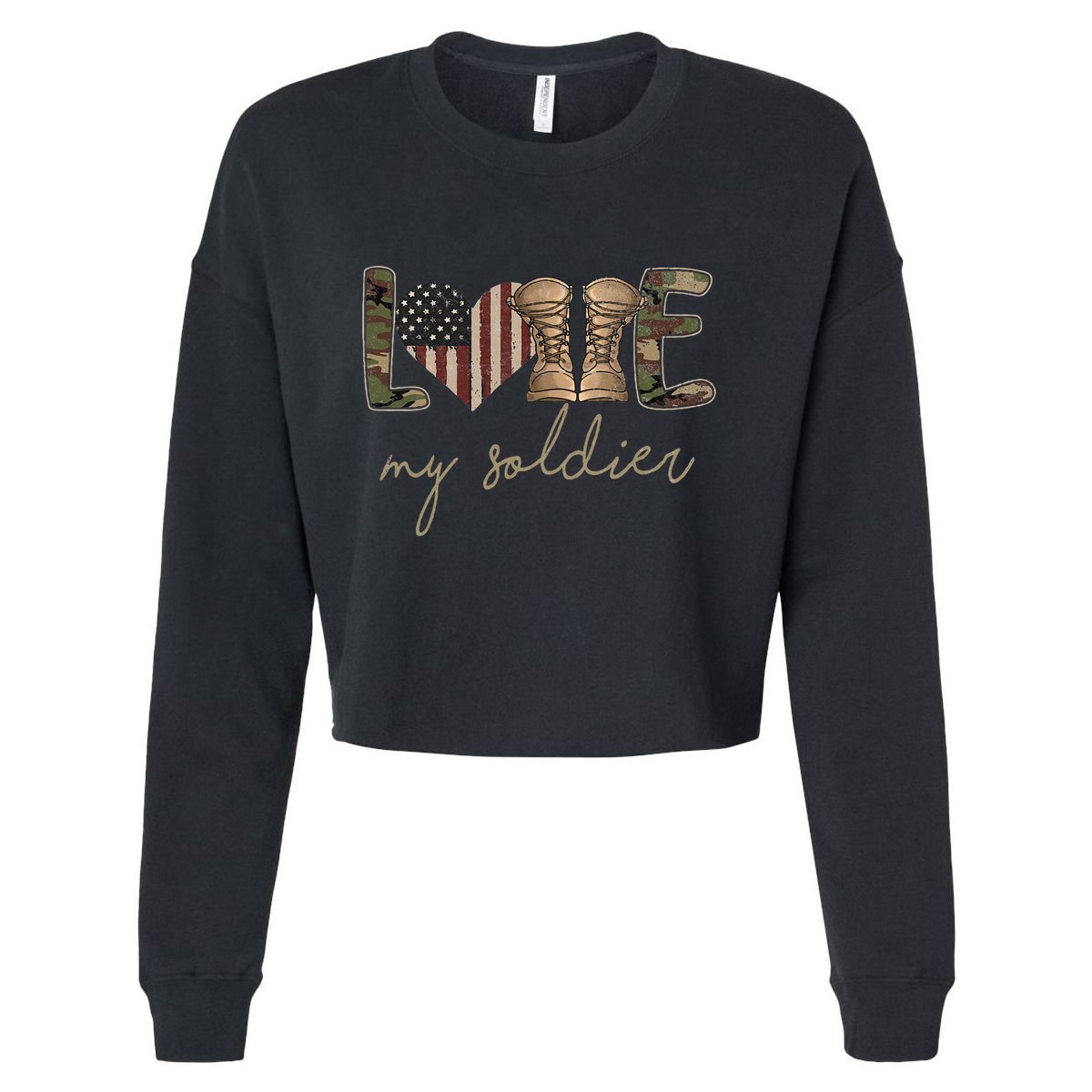 I Love My Soldier Military Army Wife USA Camour Flag Cropped Pullover Crew
