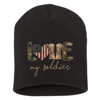 I Love My Soldier Military Army Wife USA Camour Flag Short Acrylic Beanie