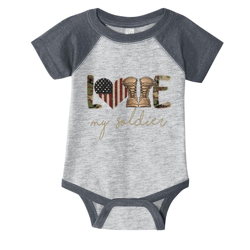 I Love My Soldier Military Army Wife USA Camour Flag Infant Baby Jersey Bodysuit