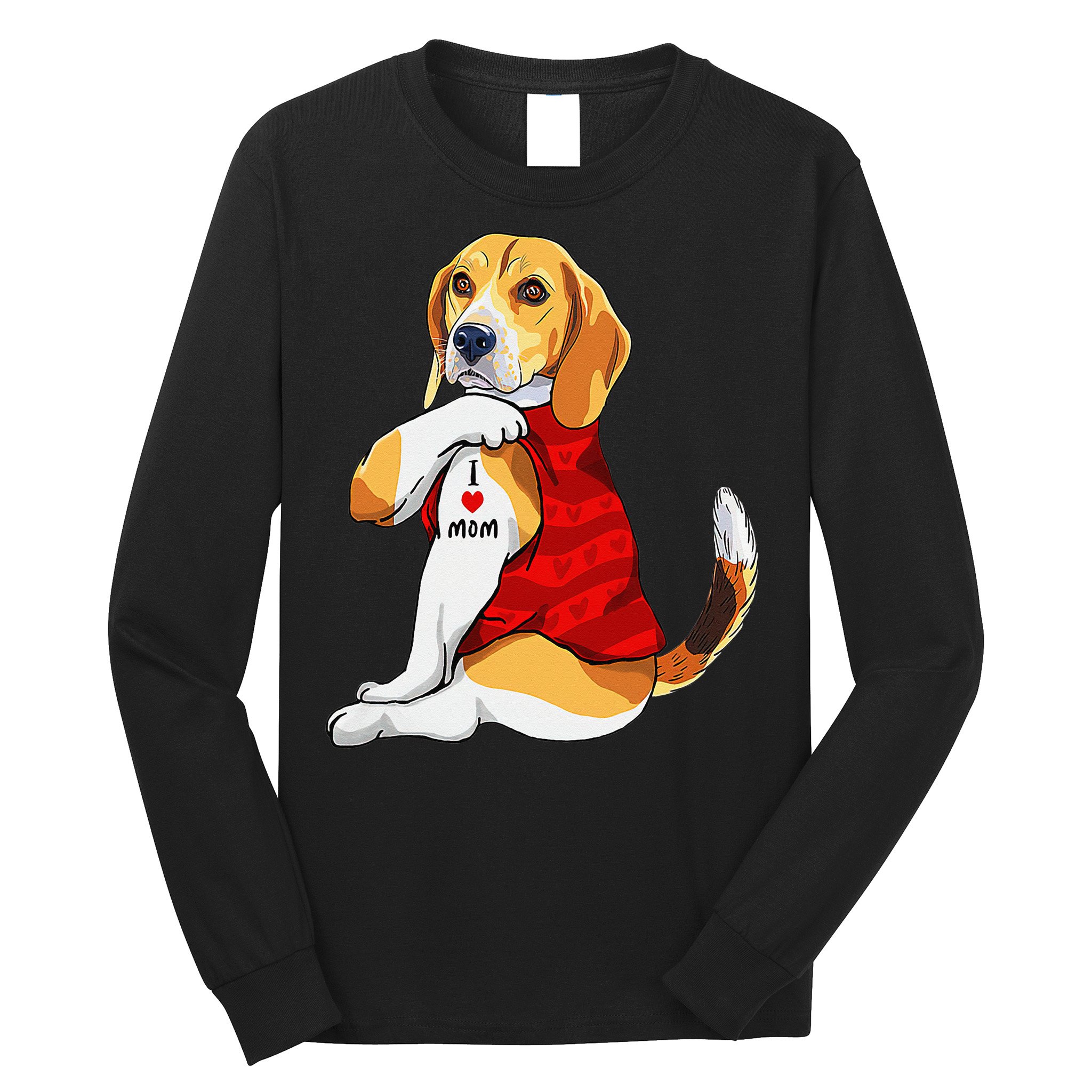 I Love Mom Tattoo Beagle Dog Lover Long Sleeve Shirt