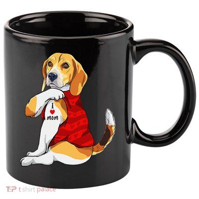 I Love Mom Tattoo Beagle Dog Lover 11oz C Handle Ceramic Mug