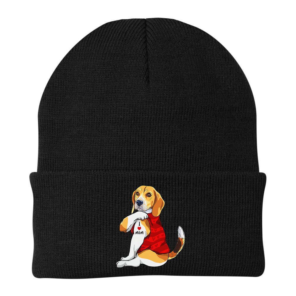 I Love Mom Tattoo Beagle Dog Lover Beanie