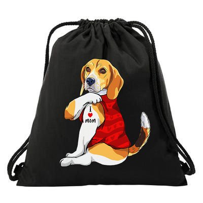 I Love Mom Tattoo Beagle Dog Lover Drawstring Bag