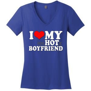 I Love My Psychotic Boyfriend Funny I Heart My Hot Boyfriend Women's V-Neck T-Shirt