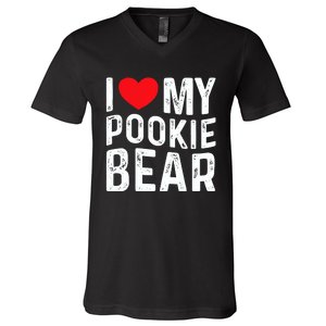 I Love My Pookie Bear I Heart My Pookie Bear ValentineS V-Neck T-Shirt