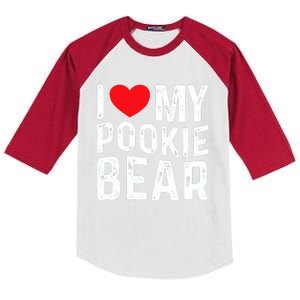 I Love My Pookie Bear I Heart My Pookie Bear ValentineS Kids Colorblock Raglan Jersey