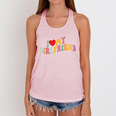 I Love My Girlfriend Groovy I Red Heart My Girlfriend Gf Gift Women's Knotted Racerback Tank