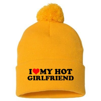 I Love My Hot Girlfriend GF I Heart My Hot Girlfriend White Pom Pom 12in Knit Beanie