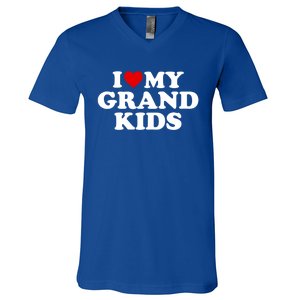 I Love My Grand Grand Gift Red Heart Gift V-Neck T-Shirt