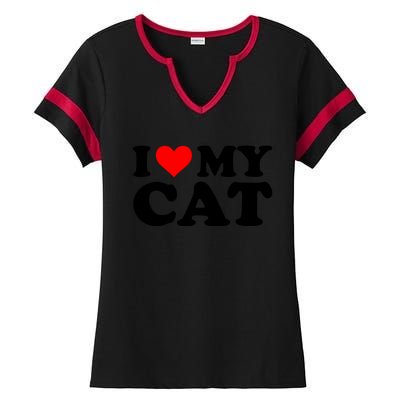 I Love My Cat Funny Red Heart Cat I Heart My Cat Cool Gift Ladies Halftime Notch Neck Tee