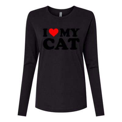 I Love My Cat Funny Red Heart Cat I Heart My Cat Cool Gift Womens Cotton Relaxed Long Sleeve T-Shirt