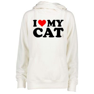 I Love My Cat Funny Red Heart Cat I Heart My Cat Cool Gift Womens Funnel Neck Pullover Hood