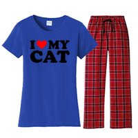 I Love My Cat Funny Red Heart Cat I Heart My Cat Cool Gift Women's Flannel Pajama Set