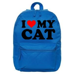 I Love My Cat Funny Red Heart Cat I Heart My Cat Cool Gift 16 in Basic Backpack