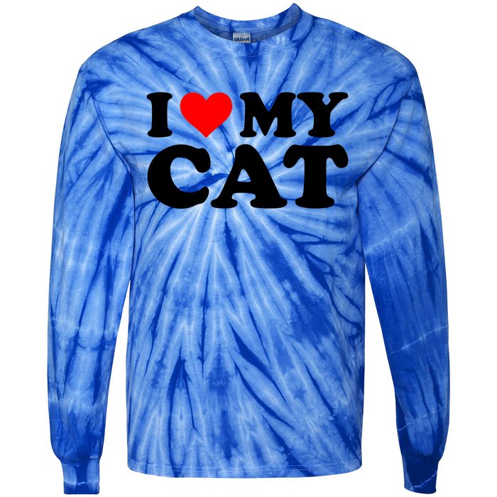 I Love My Cat Funny Red Heart Cat I Heart My Cat Cool Gift Tie-Dye Long Sleeve Shirt