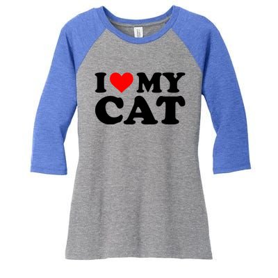 I Love My Cat Funny Red Heart Cat I Heart My Cat Cool Gift Women's Tri-Blend 3/4-Sleeve Raglan Shirt