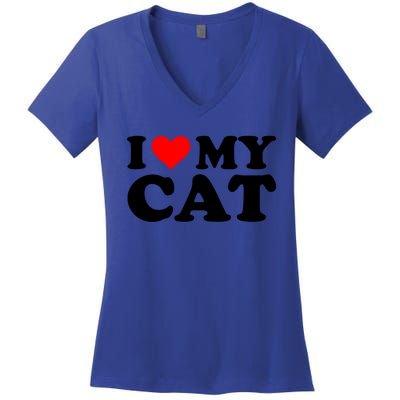 I Love My Cat Funny Red Heart Cat I Heart My Cat Cool Gift Women's V-Neck T-Shirt