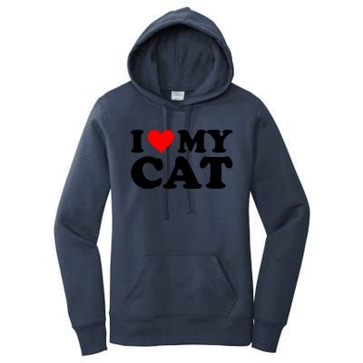 I Love My Cat Funny Red Heart Cat I Heart My Cat Cool Gift Women's Pullover Hoodie